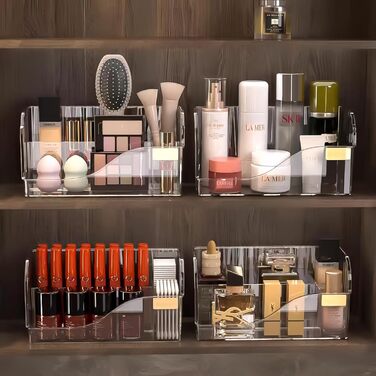 Органайзер для косметики з 4 відділеннями, 2-секційна косметична скринька для туалетного столика/тумби у ванній кімнаті, органайзер для туалетного столика для пензликів, помади та засобів догляду за шкірою