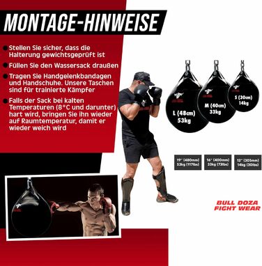 Боксерський мішок Bull Doza Fight Wear Water - Міцний - Водонепроникний - Три розміри M (40 см) 33 кг