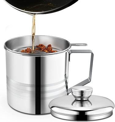 Контейнер для жиру Chihee Економія жиру для бекону з нержавіючої сталі з дрібним сітчастим ситечком 1,2 л Контейнер для олії з пилонепроникною кришкою Протиковзкий піддон для кухні для смаження Приготування їжі Зберігання жиру Масляне ситечко