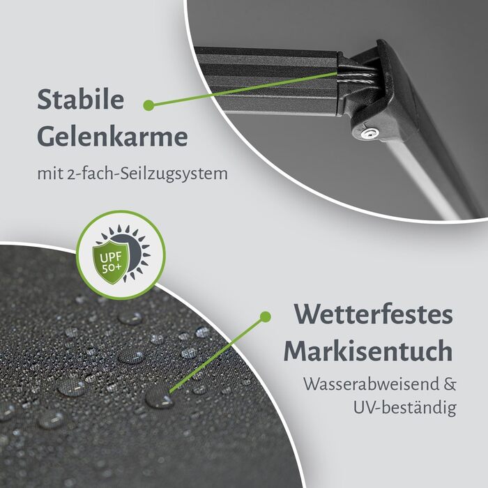 Ручний складаний тент empasa &39Start&39, сонцезахисний тент, алюміній/поліестер, повністю зібраний, різних розмірів та кольорів, 350 x 250, білий/антрацит, смужка
