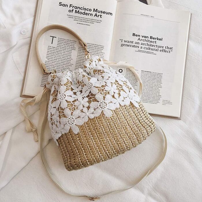Солом'яна сумка через плече, Жіноча сумка з верхньою ручкою, Літо, Пляж, Гаманець, Сумка через плече, Квітка, Один розмір