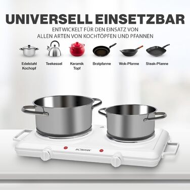 Подвійна конфорка Bomann Потужна конфорка з безступінчатими термостатами 2 конфорки Cool-TouchGrips Подвійна варильна поверхня на 1500 Вт/1000 Вт DKP 5028 CB Одинарна подвійна конфорка