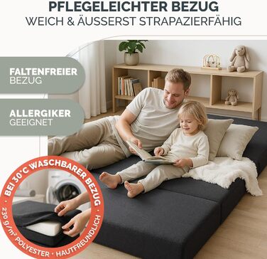 Розкладний матрац Blumtal 140x200 см - 3-секційний розкладний матрац для гостей, надзвичайно товстий (15 см) - розкладний матрац з пінопласту, що дбає про спину - Розкладний матрац чохол антрацитового кольору, приємний для шкіри та пральний, 140 x 200 x 1