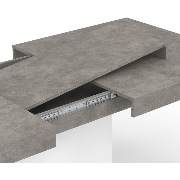 Розкладний прямокутний обідній стіл Eden, на 6-10 осіб, бетонний та білий, 160-200 см