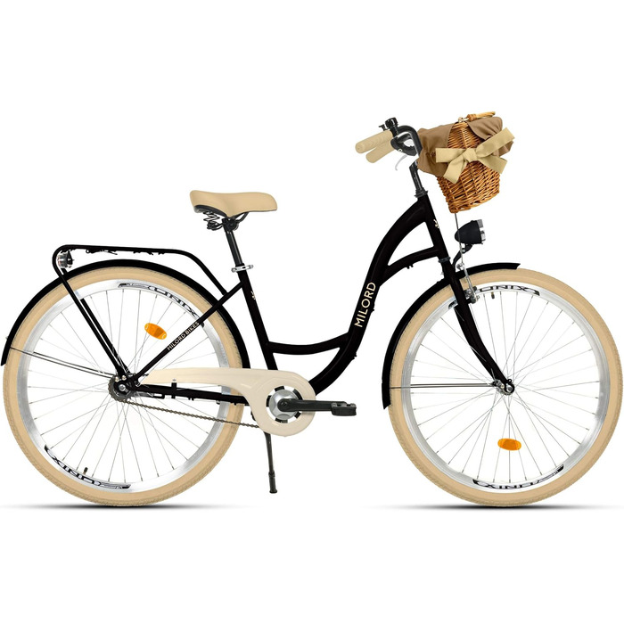 Дюймовий велосипед з однією швидкістю, чорно-кремовий, комфортний, з кошиком та заднім багажником, голландський велосипед, жіночий велосипед, міський велосипед, ретро, вінтаж, 26-