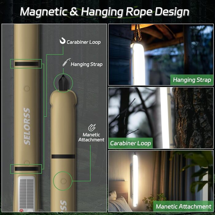 Надувні сонячні кемпінгові ліхтарі SELORSS, 86 см, складний телескопічний ліхтар, портативний світлодіодний вуличний ліхтар ємністю 2000 мАг, водонепроникний IP66 з білим світлом для кемпінгу 2 шт., хакі білий хакі, два шт.