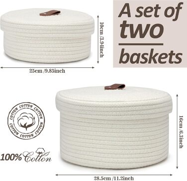 Набір із 2 кошиків для зберігання з кришками, маленький, органайзер для пеленального столика, місце для зберігання косметики, аксесуари для ванної кімнати, білий