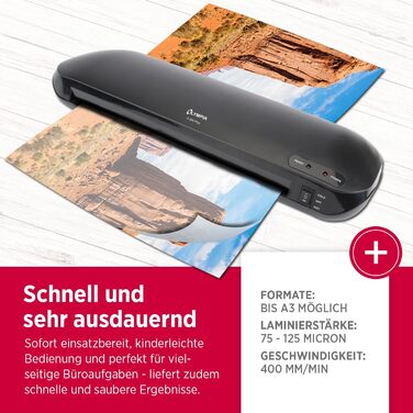Ламінатор Olympia A 330 Plus Гаряче та холодне ламінування Ламінатор до A3 Захист від бульбашок Ламінатор Ідеально підходить для офісу, школи та домашнього офісу Ламінатор з пакетами для ламінування