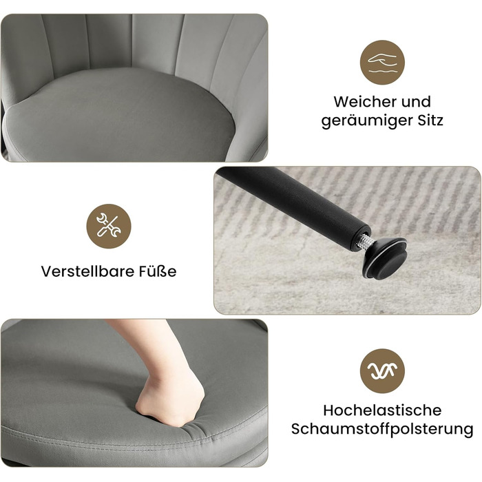 Крісло-крило WOLTU, квіткова форма, крісло-туалет, вітальня, спальня, балкон, з оксамитовою оббивкою, металеві ніжки, сірий