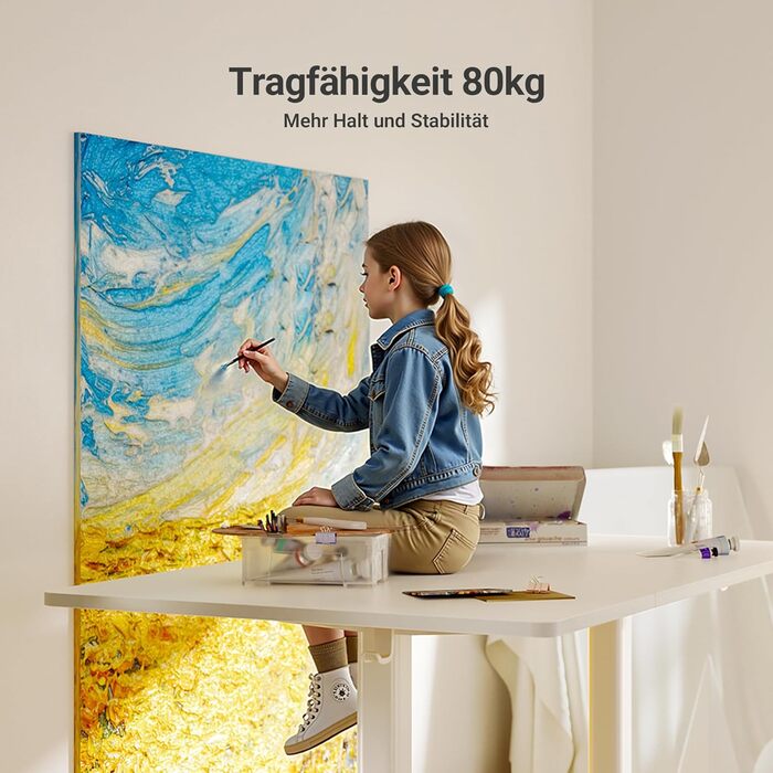 Стіл Claiks з регульованою висотою 160 x 80 см (FSC), вантажопідйомність 80 кг, стіл з регульованою висотою з 2 гачками та 3 функціями пам&39яті, стіл для роботи стоячи з тихим двигуном для домашнього офісу, білий 160 x 80 см