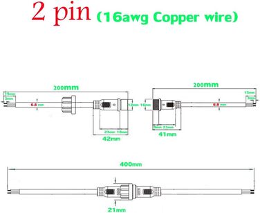 Водонепроникні роз'єми YETOR, світлодіодний роз'єм із штепсельною вилкою, 2-контактний 2-жильний водонепроникний роз'єм IP68 із подовжувачем 16AWG 20 см для світлодіодних стрічок. (2 контакти, 5 пар) 16AWG 2-контактні водонепроникні роз'єми