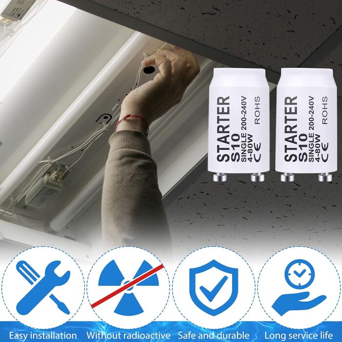 Стартер люмінесцентна лампа S10 4-80W 200-240V люмінесцентна лампа стартер стартер довгий термін служби для люмінесцентних ламп люмінесцентне світло індивідуальне перемикання люмінесцентних ламп, 10 шт.