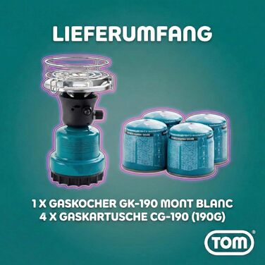 Набір газової кемпінгової плити TOM Adventure з 4 бутановими газовими картриджами 1 пальник п&39єзорозпал картриджна плита для кемпінгу, фестивалів та активного відпочинку або як вугільна запальничка