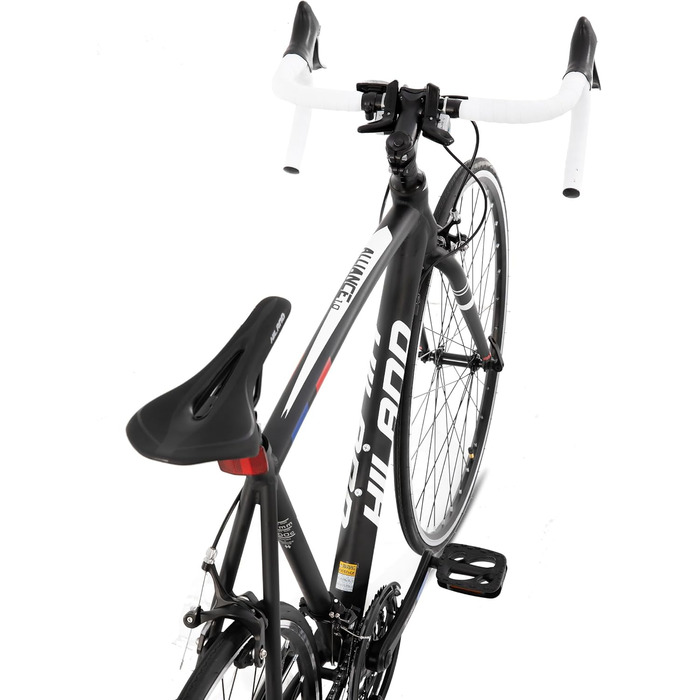 Шосейний велосипед Hiland 700C для дорослих, 14 швидкостей, алюмінієва рама, подвійні гальма-супорти, легкий шосейний велосипед для чоловіків та жінок, для щоденних поїздок на роботу, чорно-білий велосипед, розмір L