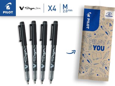 Набір з 4 (чорних) і V-Sign Pen, Fiber Pen, Набір з 4 (синіх) Black Bundle з Fiber Pen