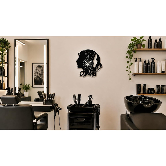 Настінний годинник Barber Shop для перукарні та салону краси Безтихий механізм, вінтажний дизайн, ідея для подарунка (Чорний MM1)