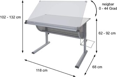 Стіл Mendler дитячий/молодіжний шкільний шкільний стіл офісний стіл Оксфорд, регульований по висоті, з можливістю нахилу - сірий