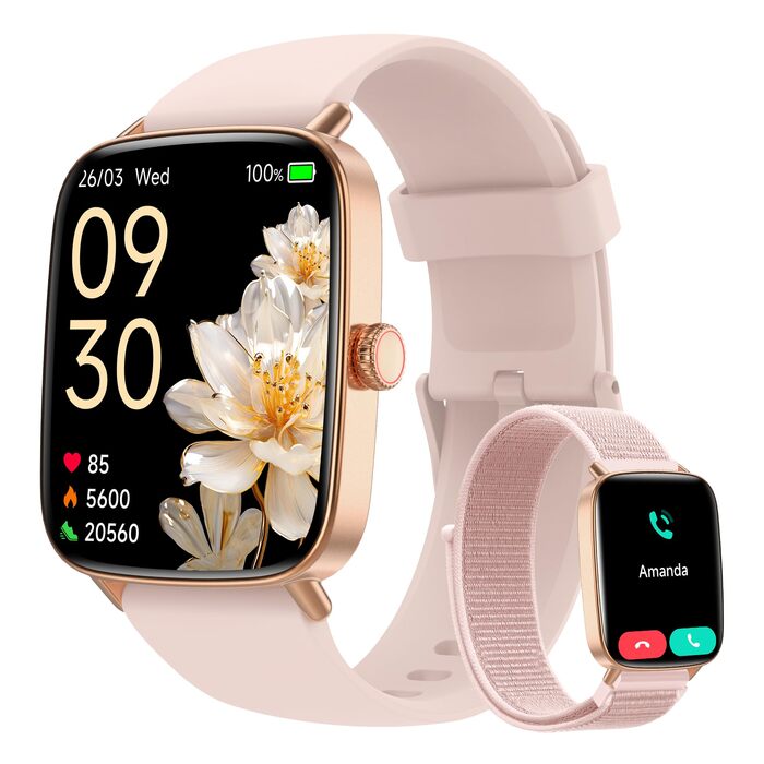 Жіночий смарт-годинник, 1,85-дюймовий смарт-годинник з функцією телефону, жіночий фітнес-годинник з пульсометром, монітором сну, SpO2, 110 спортивних режимів, крокомір, водонепроникний спортивний годинник IP68 для Samsung/iPhone/Android, 1,85 дюйма, рожев