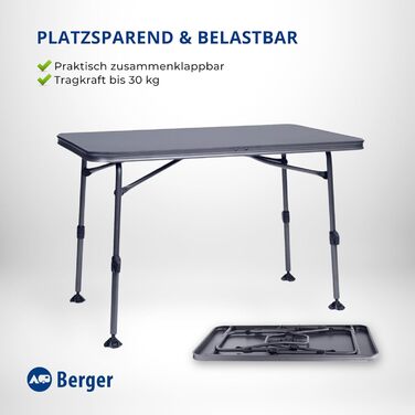 Кемпінговий стіл BERGER Molveno Складаний стіл, регульована висота, 115 x 70 см, алюмінієвий кемпінговий стіл, складний кемпінговий стіл, садовий стіл, складаний Складаний стіл, обідній стіл, балконний стіл, садовий стіл, патіо
