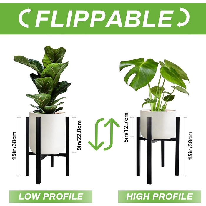Регульована підставка для рослин для використання в приміщенні та на вулиці, металева підставка для квітів, міцна монтажна рама, підставка для квіткових горщиків з лотками для горщиків різних розмірів, висота 38 см (1 упаковка, чорна)