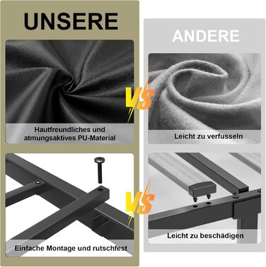 М&39яке ліжко 140 x 200 см з 4 шухлядами, світлодіодне освітлення, каркас ліжка 140 x 200 з регульованим узголів&39ям, зарядна станція, металева рейкова основа, легке складання, чорний колір 140 x 200 см