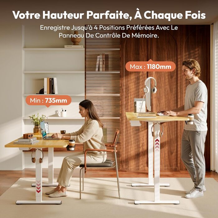 Письмовий стіл з регульованою висотою 200x80 см, Електрично регульований ергономічний комп&39ютерний стіл з функцією пам&39яті для роботи сидячи/стоячи (клен) 200 x 80 см клен
