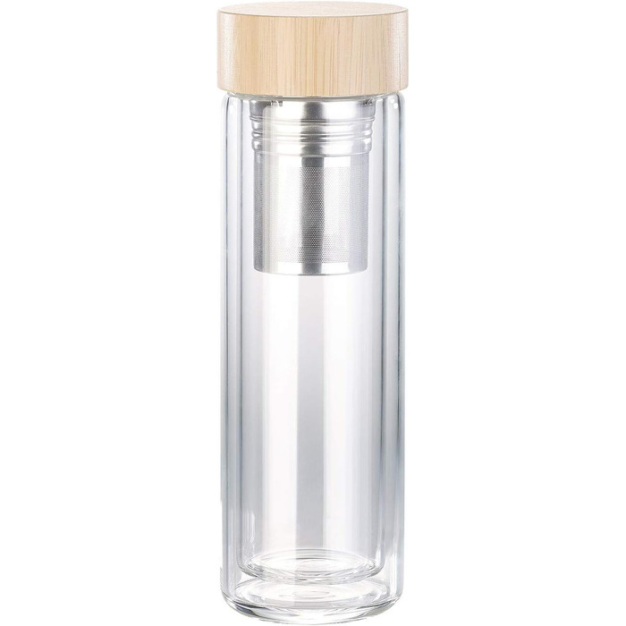 Подвійна пляшка для чаюПодвійна скляна пляшка з неопреновим чохлом та чайним ситечком, 400 мл (термос)