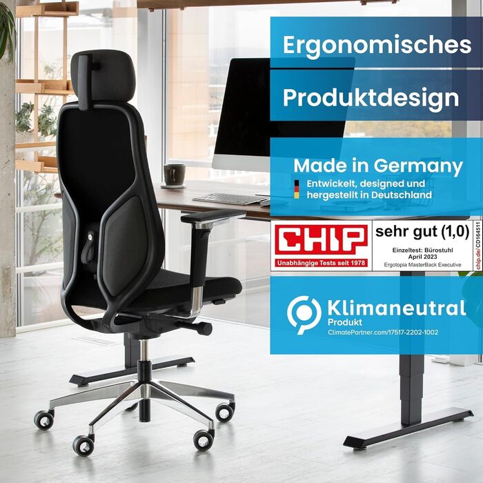 Ергономічне офісне крісло для керівників Ergotopia MasterBack ПЕРЕМОЖЕЦЬ ТЕСТУ Ергономічне офісне крісло з 3D-механізмом нахилу та 5D-підлокітниками Ідеально підходить як поворотне крісло для офісу та домашнього офісу, чорний колір для керівників