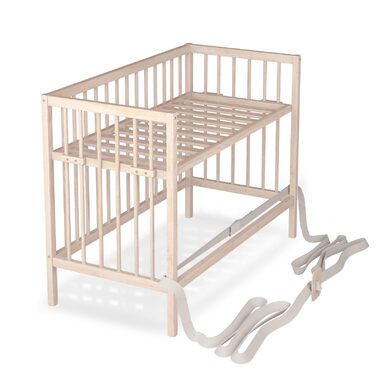 Дитяче ліжечко Smann 60x120 см - підходить від 0 до 4 років - на колесах та трансформується в дитяче ліжечко - система ременів безпеки та регулювання висоти для всіх ліжок - натуральний колір