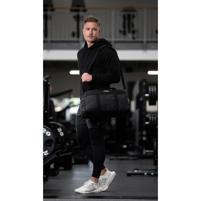 Спортивна та дорожня сумка Fitgriff V2 для жінок та чоловіків - з відділенням для взуття та відділенням для вологих речей - Сумка для спорту, фітнесу, подорожей - Сумка для тренувань, Сумка для спортзалу, (Чорна, Середня) Чорна 56 x 30 x 32 см (Середня)