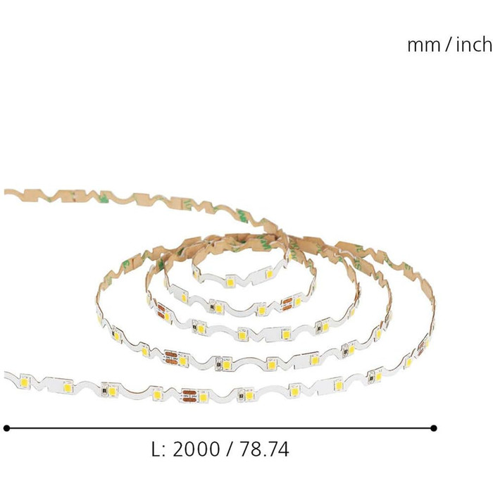 Світлодіодна стрічка EGLO ГНУЧКА СМУГА, LED стрічка тепла біла, LED стрічка самоклеящаяся і укорочена, світлова стрічка з пластику в білому кольорі з кабельним вимикачем, L 2 м Led-стрічка 2 метри