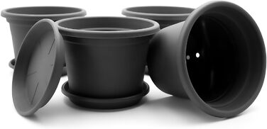 Набір із 4 круглих квіткових горщиків з блюдцями BigDean, ø 40 см, антрацит всепогодні кашпо, зроблені в Європі, антрацит, ø 40 см