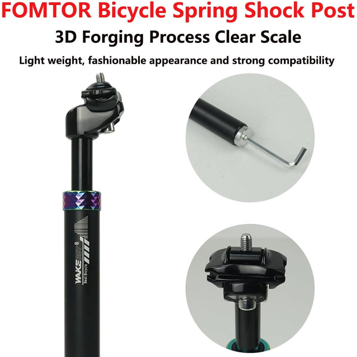 Підсідельний штирь FOMTOR 27,2 x 350 мм з підвіскою, з адаптером для підсідельного штиря 28,6/30,4/30,9/31,6 мм універсальний комплект, амортизатор для велосипедного підсідельного штиря для MTB, шосейного велосипеда BMX