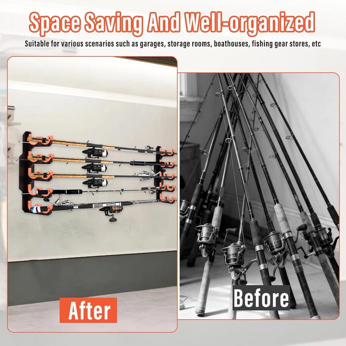 Настінний тримач для вудки з 2 предметів із силіконовими захисними накладками, настінне кріплення для вудки в гараж, широкий тримач для вудки, стійка для вудки, кріплення на стіну або стелю, стійка для риболовлі, тримач для вудки на 20 вудок