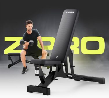 Регульована лава ZIPRO Pumpiron, лава для штанги з вантажопідйомністю 350 кг, фітнес-лава з 8-позиційною регульованою спинкою, 3-позиційне регульоване сидіння, тренувальна лава для дому або спортзалу, лава для сидячих пресів