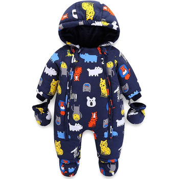 Дитячий зимовий комбінезон з капюшоном, зимовий костюм з рукавичками та пінетками, комплект теплого одягу для дівчаток та хлопчиків, 24-36 місяців () F