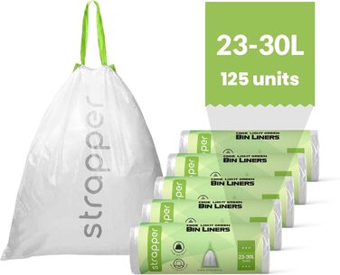 Сміттєві пакети Strapper 125 світло-зелені Підходять для сміттєвих баків Brabantia з кодом G та сміттєвих баків Simplehuman з кодом D 23-30 літрів світло-зелені - 23-30 л 125 шт. (1 упаковка)