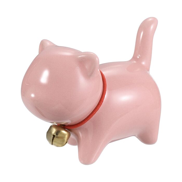 Фігурка керамічної кішки-чайниці Крок вперед 7x3.7x5.6 см, рожева. Мила ручної роботи, з дзвіночком нашийником для дому, офісу або чайного куточка.