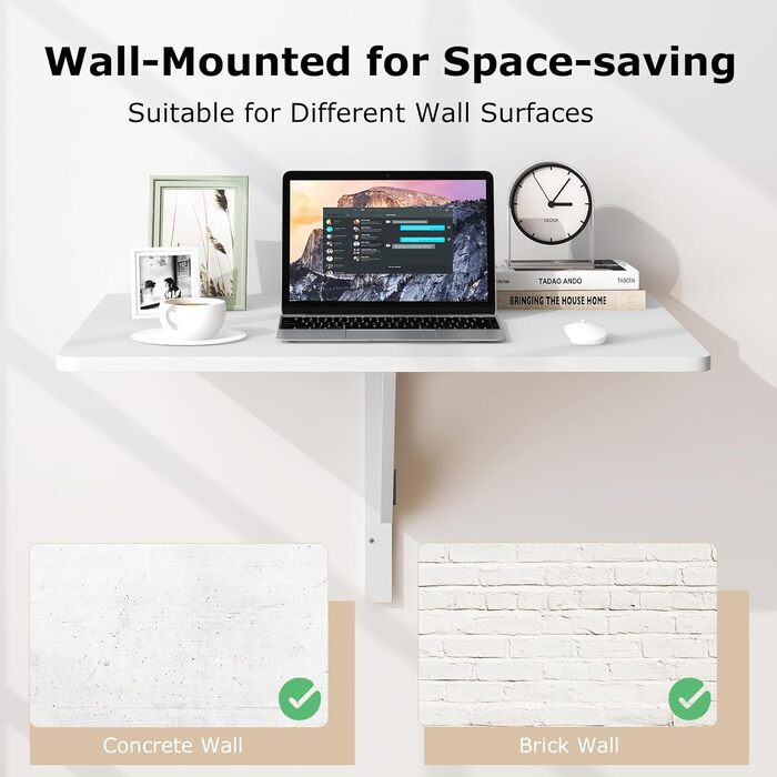 Настінний розкладний стіл FANTASK, плаваючий стіл, розкладний настінний стіл, компактний кухонний стіл для кухні, їдальні, кабінету (білий)