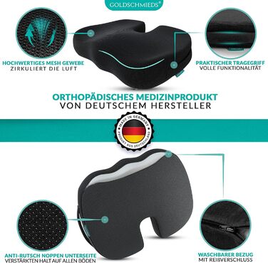 Ортопедична подушка для сидіння ПЕРЕМОЖЕЦЬ ТЕСТУ Ергономічний оазис для офісних крісел, автомобілів тощо - Знімає тиск на куприк, заспокоює біль та сприяє кровообігу Зроблено в Німеччині 50-95 кг Чорна піна з ефектом пам&39яті