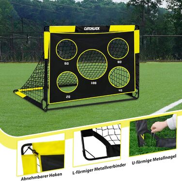Футбольні ворота для саду, дитячі футбольні ворота 2 в 1, висувні футбольні ворота з лунками для ударів та сумкою для перенесення, кілки для землі, покращення - жовті - 120x90x90