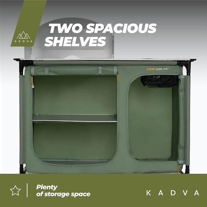 Складана кухонна шафа для кемпінгу CAMPCook 221 48,5x1283,5 см Кемпінгова шафа виготовлена з міцних матеріалів Легка та стійка конструкція Легке складання та транспортування Зелений колір
