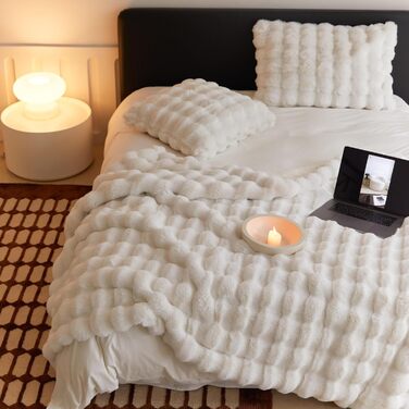 Плюшева ковдра Lanqinglv, 220x240 см, біла, ковдра зі штучного хутра кролика, товста фланелева ковдра, тепла ковдра для ліжка, дивана, спальні, офісу, Gz-білий 220 x 240 см