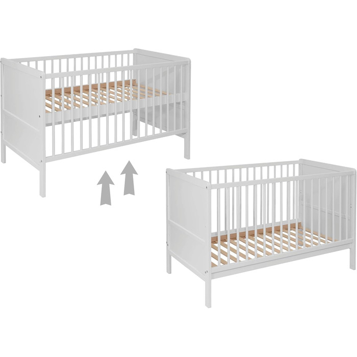 Дитяче ліжко Nelly 120x60 см Дитяче ліжко Біле Букове дерево Регульована висота у 2 напрямках 3 знімні перекладини Сертифіковано EN 716