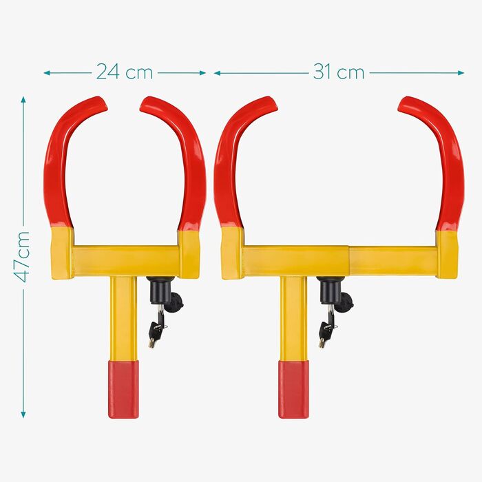 Паркувальний кіготь шини Navaris із замком - з ключем - універсально використовується для коліс автомобільних будинків на колесах - 47 x 24 x 6 см - Іммобілайзер колісних кігтів