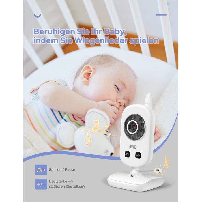 З камерою Відеоняня Монітор 2,4 ГГц Функція внутрішнього зв&39язку ЕКО-режим Нічне бачення Датчик температури Колискові Довгий час