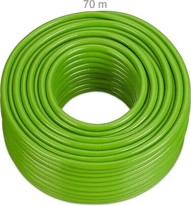 Шланг садовий Relaxdays 70 м, універсальний, 1/2 дюйма, для поливу грядок та газонів, пластик, світло-зелений