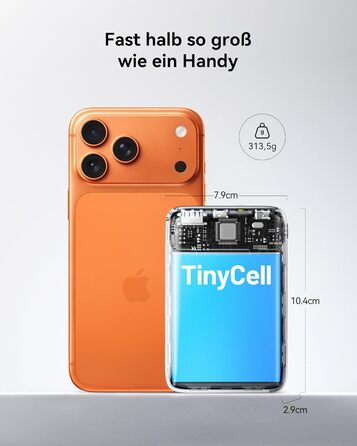 Ультракомпактний портативний зарядний пристрій ємністю 20000 мАг 22,5 Вт із швидкою зарядкою, зовнішні акумулятори для мобільних телефонів з входом та виходом USB-C, маленький, але потужний акумулятор для iPhone 17 16 15 Pro, Samsung S25 S24, iPad, подоро