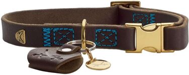 Ошийник для собак HUNTER Sansibar, колір темно-коричневий, високоякісна яловича шкіра, морські деталі, сині декоративні шви, латунні металеві елементи, регульований розмір, стильний та міцний, виготовлено в Німеччині, розмір M темно-коричневий M