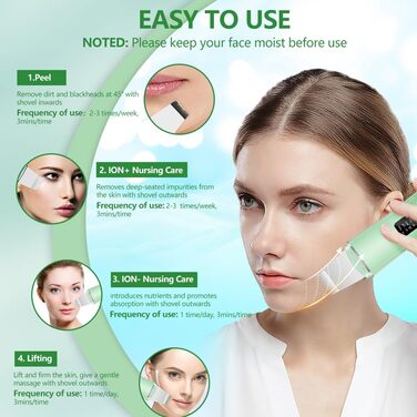 Скраб для шкіри ACWOO, пристрій для ультразвукового пілінгу для обличчя, ультразвуковий пристрій для обличчя для сяючої шкіри, лопатка для обличчя для видалення чорних крапок, засіб для очищення пір зелений